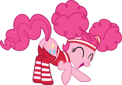 Size: 6000x4180 | Tagged: safe, artist:slb94, pinkie pie, earth pony, pony, buckball season, absurd resolution, butt shake, clothes, excited, female, pinktails pie, plot, simple background, socks, solo, striped socks, transparent background, vector