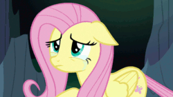 Size: 888x500 | Tagged: safe, screencap, fluttershy, changeling, pegasus, pony, to where and back again, animated, disguise, disguised changeling, fake fluttershy, gif, solo