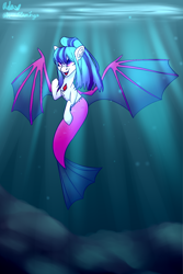 Size: 1000x1500 | Tagged: safe, artist:citrus-flamingo, sonata dusk, merpony, siren, fin wings, solo, underwater, wings