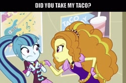 Size: 1534x1004 | Tagged: safe, edit, edited screencap, screencap, adagio dazzle, aria blaze, sonata dusk, equestria girls, rainbow rocks, dazzling, meme, text