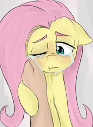 Size: 930x1266 | Tagged: safe, anonymous artist, fluttershy, human, comforting, crying, eyebrows, one eye closed, sad, solo focus