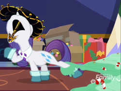 Size: 2048x1536 | Tagged: safe, edit, edited screencap, screencap, rarity, pony, unicorn, best gift ever, arrow, black sabbath, boots, box, female, food, gold, hand, hat, jojo's bizarre adventure, mare, present, pudding, puddinghead's pudding, screaming, shoes, stand arrow, vento aureo