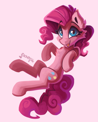 Size: 2201x2724 | Tagged: safe, artist:saxopi, pinkie pie, earth pony, pony, cheek fluff, chest fluff, cute, diapinkes, ear fluff, female, mare, pink background, simple background, smiling, solo