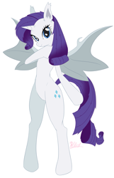 Size: 1447x2251 | Tagged: safe, artist:棘有棘無棘棘, rarity, bat pony, semi-anthro, bat ponified, looking at you, race swap, raribat, simple background, solo, white background