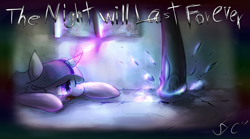 Size: 2513x1401 | Tagged: safe, artist:qicop, derpibooru import, nightmare moon, twilight sparkle, friendship is magic, elements of harmony, pixiv, scene interpretation