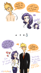 Size: 566x1020 | Tagged: safe, artist:mintyhap, applejack, applejack (male), rarity, human, clothes, female, humanized, male, rarijack, rarijack (straight), rule 63, shipping, straight, tuxedo