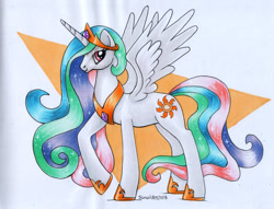 Size: 1000x762 | Tagged: safe, artist:andpie, princess celestia, alicorn, pony, solo, traditional art, triangle