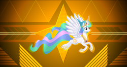 Size: 4096x2160 | Tagged: safe, artist:laszlvfx, artist:mirrorcrescent, derpibooru import, edit, princess celestia, alicorn, pony, female, flying, mare, smiling, solo, wallpaper, wallpaper edit