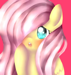 Size: 3600x3800 | Tagged: safe, artist:missmeower, fluttershy, pegasus, pony, blushing, bust, hair over one eye, open mouth, portrait, raised hoof, solo