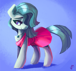 Size: 1280x1191 | Tagged: safe, artist:saxopi, marble pie, earth pony, pony, alternate hairstyle, clothes, cute, dress, female, hair over one eye, jewelry, marblebetes, mare, necklace, solo