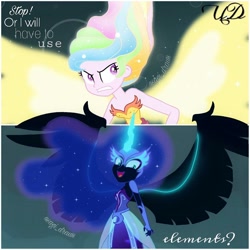 Size: 1024x1024 | Tagged: safe, edit, edited screencap, screencap, nightmare moon, princess celestia, equestria girls, friendship games, alternate universe, armor, daydream-ified, female, midnight-ified