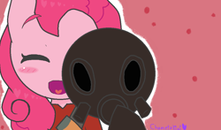 Size: 996x584 | Tagged: safe, pinkie pie, earth pony, pony, crossover, cute, gas mask, parody, pyro, smiling, solo, team fortress 2