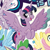 Size: 600x600 | Tagged: safe, derpibooru import, idw, fluttershy, rainbow dash, spike, twilight sparkle, twilight sparkle (alicorn), alicorn, dragon, pegasus, pony, comic, cropped, female, mare, offscreen character, open mouth, spread wings, wings