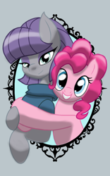 Size: 1200x1920 | Tagged: safe, artist:theroyalprincesses, maud pie, pinkie pie, earth pony, pony, duo, hug, smiling