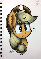 Size: 2217x3161 | Tagged: safe, artist:sheandog, applejack, earth pony, pony, colored, raised eyebrow, solo, traditional art