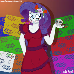 Size: 3500x3500 | Tagged: safe, artist:josue1992, rarity, equestria girls, breasts, cleavage, clothes, costume, dia de los muertos, dress, female, flower, holiday, solo