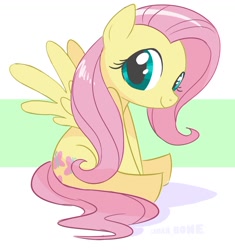 Size: 1034x1101 | Tagged: safe, artist:lamar_bone, derpibooru exclusive, fluttershy, pegasus, pony, cute, looking at you, shyabetes, sitting, smiling, solo, spread wings