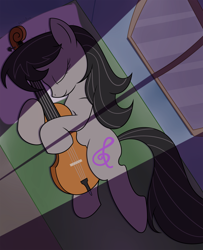 Size: 1950x2400 | Tagged: safe, artist:haloprime, octavia melody, earth pony, pony, bed, cello, musical instrument, solo