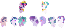 Size: 1024x441 | Tagged: safe, artist:belladrawsstuff2004, princess celestia, twilight sparkle, twilight sparkle (alicorn), oc, oc:lost legacy, oc:moonstone, oc:sapphire harmony, oc:shooting star, oc:silver star, oc:solar snowflake, oc:stars, alicorn, earth pony, pegasus, pony, unicorn, alicorn oc, alternate hairstyle, crown, ethereal mane, family, female, hair bun, jewelry, lesbian, magical lesbian spawn, male, mare, offspring, parent:princess celestia, parent:twilight sparkle, parents:twilestia, regalia, shipping, simple background, stallion, transparent background, twilestia