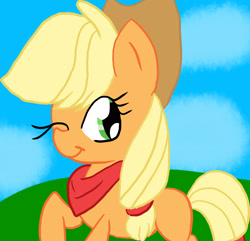 Size: 1918x1846 | Tagged: safe, artist:pegasister2251, applejack, earth pony, pony, bandana, one eye closed, solo, wink