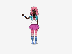 Size: 800x600 | Tagged: safe, artist:icey-wicey-1517 kisekae, pinkie pie, human, belt, blushing, boots, clothes, dark skin, female, humanized, kisekae, simple background, skirt, socks, solo, stockings, striped socks, waving, white background