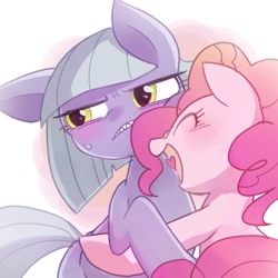 Size: 1280x1280 | Tagged: safe, artist:masa_0006, limestone pie, pinkie pie, earth pony, pony, big sister, blushing, cute, duo, eyes closed, female, heart, hug, mare, open mouth, sisters, sweat, sweatdrop