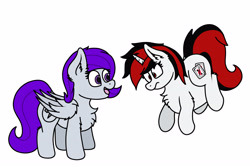 Size: 3232x2160 | Tagged: safe, artist:aaathebap, oc, oc only, oc:blackjack, oc:morning glory (project horizons), pegasus, pony, unicorn, fallout equestria, fallout equestria: project horizons, duo, fanfic art, female, floating, inflation