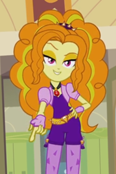 Size: 231x344 | Tagged: safe, adagio dazzle, equestria girls, rainbow rocks, battle of the bands, cafeteria, female, gem, hand on hip, pointing, raised eyebrow, singing, siren gem, solo