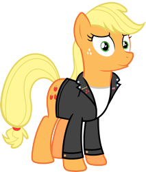 Size: 5161x6049 | Tagged: safe, artist:hawk9mm, artist:sebisscout1997, artist:uxyd, applejack, earth pony, pony, 1950s, 50's fashion, absurd resolution, clothes, greaser, jacket, leather jacket, simple background, solo, transparent background, vector