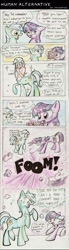 Size: 625x2264 | Tagged: safe, artist:kriahfox, derpibooru import, lyra heartstrings, twilight sparkle, centaur, mantis pony, comic, humie, transformation