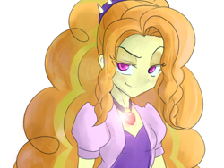 Size: 1024x768 | Tagged: safe, artist:kotoura shogo, adagio dazzle, human, equestria girls, rainbow rocks, clothes, female, gem, jewelry, looking at you, necklace, pendant, pixiv, raised eyebrow, simple background, siren gem, smiling, solo, white background