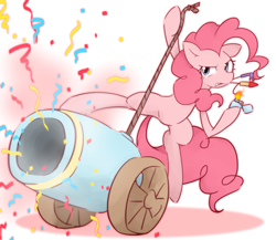 Size: 2218x1929 | Tagged: safe, artist:akainu_pony, pinkie pie, earth pony, pony, confetti, fireworks, lighter, mouth hold, party cannon, rope, solo, streamers