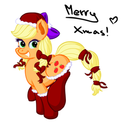 Size: 1000x1000 | Tagged: safe, artist:yooyfull, applejack, earth pony, pony, christmas, female, mare, solo