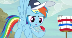 Size: 1767x945 | Tagged: safe, derpibooru import, screencap, rainbow dash, pegasus, pony, common ground, appleloosa, coach, coach rainbow dash, coaching cap, cute, dashabetes, female, hoof hold, mare, race, race track, rainbow dashs coaching whistle, referee, referee rainbow dash, solo, that pony sure does love whistles, training, whistle, whistle necklace