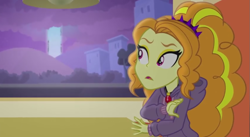 Size: 845x463 | Tagged: safe, screencap, adagio dazzle, equestria girls, rainbow rocks, clothes, female, gem, hoodie, siren gem, surprised