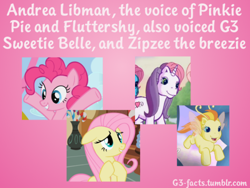 Size: 500x375 | Tagged: safe, fluttershy, pinkie pie, sweetie belle, sweetie belle (g3), zipzee, breezie, earth pony, pegasus, pony, unicorn, g3, g4, andrea libman, voice actor