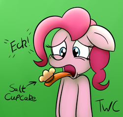 Size: 1017x966 | Tagged: safe, artist:tellywebcartoons, pinkie pie, pony, 30 minute art challenge, cupcake, ech, food, salty, solo