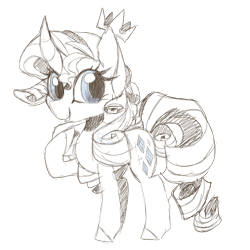 Size: 1024x1024 | Tagged: safe, artist:drunkencoffee, rarity, pony, unicorn, crown, curved horn, horn, jewelry, monochrome, neo noir, partial color, regalia, simple background, solo, transparent background