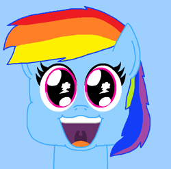 Size: 661x653 | Tagged: safe, artist:logan jones, derpibooru import, rainbow dash, pegasus, pony, big eyes, bust, cute, cutie mark in eye, happy, open mouth, smiling, wingding eyes