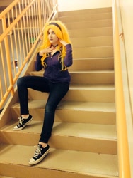 Size: 720x960 | Tagged: safe, artist:lochlan o'neil, adagio dazzle, human, equestria girls, rainbow rocks, cosplay, female, gem, irl, irl human, photo, siren gem, stairs