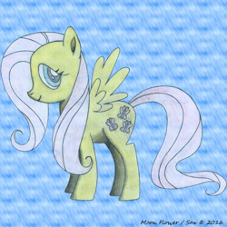 Size: 1000x1000 | Tagged: safe, artist:moon flower, fluttershy, pegasus, pony, 2016, avatar, blue background, colored, colored pencil drawing, digital art, drawing, fanart, female, mare, mixed media, pencil, rain, simple background, solo, stock vector, traditional art