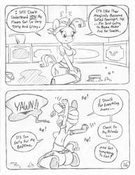 Size: 849x1100 | Tagged: safe, artist:circe, rarity, anthro, unguligrade anthro, comic:soreloser, black and white, breasts, clothes, female, grayscale, monochrome, panties, rearity, solo, thong, traditional art, underhoof, underwear