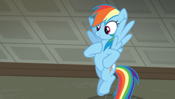 Size: 1920x1080 | Tagged: safe, derpibooru import, screencap, rainbow dash, pegasus, pony, the saddle row review, solo