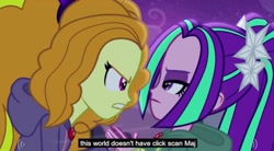 Size: 847x468 | Tagged: safe, screencap, adagio dazzle, aria blaze, equestria girls, rainbow rocks, female, gem, meme, siren gem, youtube caption