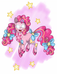 Size: 1229x1577 | Tagged: safe, artist:sweetheart-arts, pinkie pie, earth pony, pony, glowing eyes, hair bow, pokémon, rainbow power, rainbow power pinkie pie, solo, tail bow