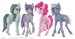 Size: 1024x532 | Tagged: safe, artist:evilsonikku, limestone pie, marble pie, maud pie, pinkie pie, earth pony, pony, hooves, pie sisters