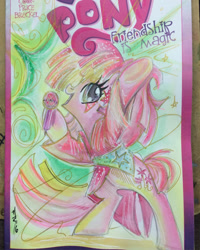 Size: 500x625 | Tagged: safe, artist:sararichard, pinkie pie, pony, bipedal, jem and the holograms, microphone, solo, traditional art