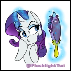 Size: 768x768 | Tagged: safe, artist:flashlighttwi, rarity, pony, unicorn, 30 minute art challenge, cute, female, magic, mare, mirror, simple background, solo, white background