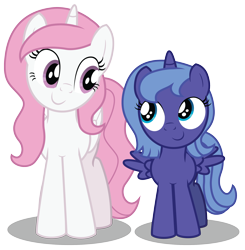 Size: 2556x2612 | Tagged: safe, artist:aleximusprime, princess celestia, princess luna, alicorn, pony, cewestia, duo, female, filly, pink-mane celestia, s1 luna, simple background, sisters, transparent background, woona, younger