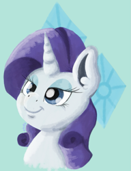 Size: 645x842 | Tagged: safe, artist:valemjj, rarity, pony, unicorn, bust, cutie mark background, female, lidded eyes, mare, smiling, solo